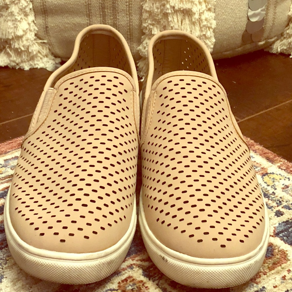 Nude size 10 faux suede slip ons